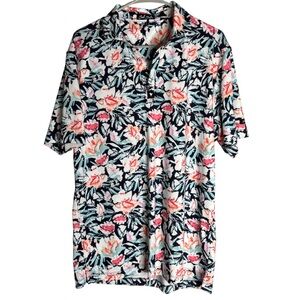 Bad Birdie Short Sleeve Floral Print Golf Polo Shirt Men's Size Large